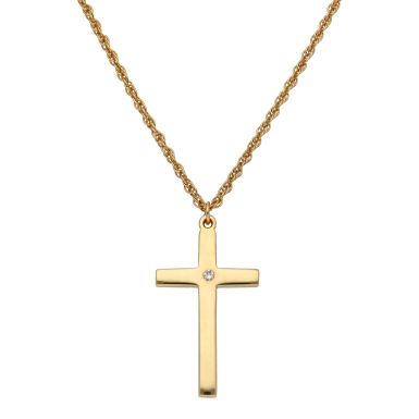 Pre-Owned 9ct Yellow Gold Diamond Set Cross Pendant Necklace