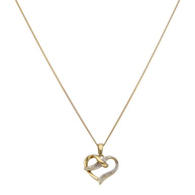 Pre-Owned 9ct Gold Diamond Set Heart Pendant & Chain Necklace