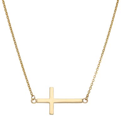 Pre-Owned 9ct Gold 18 Inch Sideways Cross Pendant Necklace
