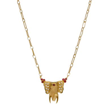Pre-Owned 18ct Yellow Gold Gemstone Set Elephant Necklace