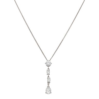 Pre-Owned 9ct White Gold Cubic Zirconia Teardrop Necklace