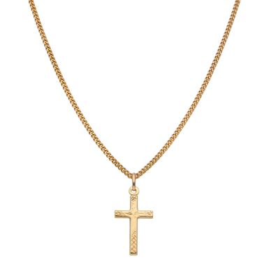 Pre-Owned 9ct Gold Hollow Cross Pendant & Chain Necklace