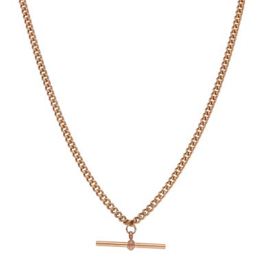 Pre-Owned 9ct Rose Gold Curb Chain & T-Bar Pendant Necklace