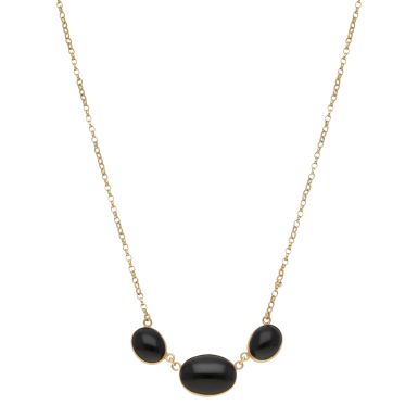 Pre-Owned 9ct Yellow Gold 16 Inch Onyx Trilogy Necklace