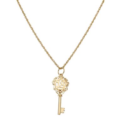 Pre-Owned 9ct Yellow Gold Age 18 Key Pendant & Chain Necklace