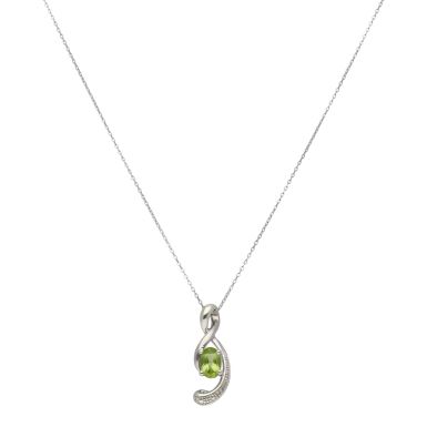 Pre-Owned 9ct White Gold Peridot & Diamond Wave Pendant Necklace