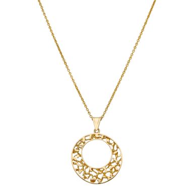 Pre-Owned 9ct Yellow Gold Cutout Circle Pendant & Chain Necklace