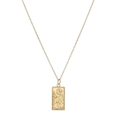 Pre-Owned 9ct Gold Rectangle St.Christopher Pendant Necklace