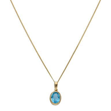 Pre-Owned 9ct Gold Oval Blue Topaz Solitaire Pendant Necklace