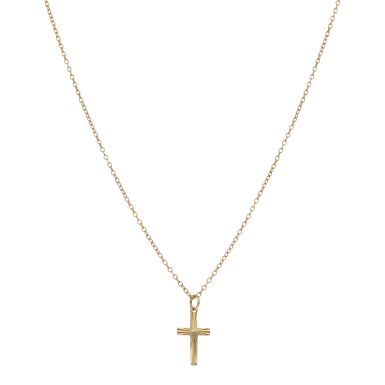 Pre-Owned 9ct Gold Patterned Cross Pendant & Chain Necklace
