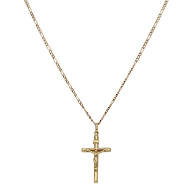 Pre-Owned 9ct Yellow Gold Crucifix Pendant & Chain Necklace