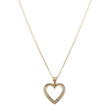 Pre-Owned 9ct Gold Diamond Heart Pendant & Chain Necklace