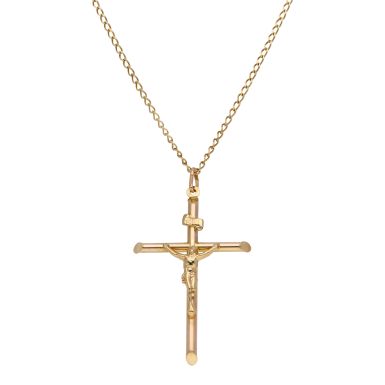 Pre-Owned 9ct Gold Hollow Crucifix Pendant & Chain Necklace