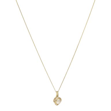 Pre-Owned 9ct Gold Simulated Pearl Pendant & Chain Necklace