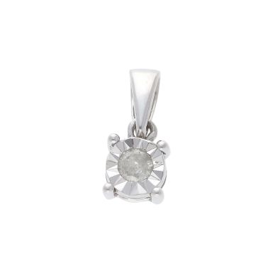 Pre-Owned 9ct White Gold Illusion Set Diamond Solitaire Necklace