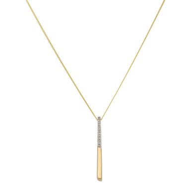 Pre-Owned 9ct Yellow Gold Diamond Set Bar Drop Necklace