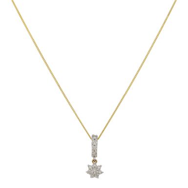 Pre-Owned 9ct Gold Diamond Cluster Pendant & Chain Necklace