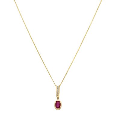 Pre-Owned 9ct Gold Ruby & Diamond Pendant & Chain Necklace