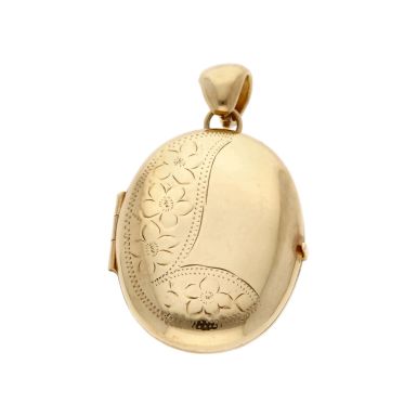 Pre-Owned 9ct Yellow Gold Part Patterned Oval Locket Pendant