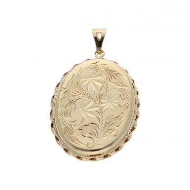 Pre-Owned 9ct Yellow Gold Oval Patterned Locket Pendant