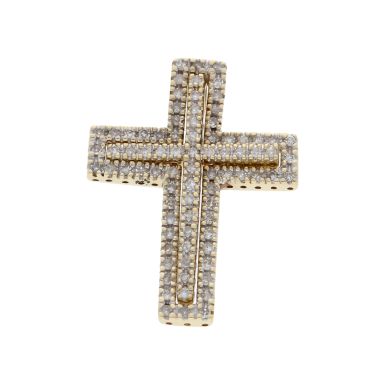 Pre-Owned 9ct Yellow Gold 2 Part Diamond Cross Pendant