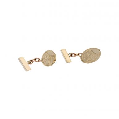 Pre-Owned 9ct Yellow Gold Oval Sunburst Patterned Cufflinks