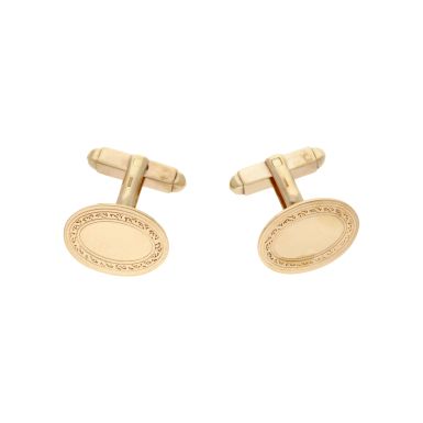 Pre-Owned 9ct Yellow Gold Patterned Edge Oval Cufflinks