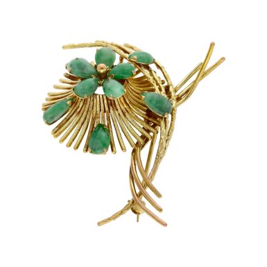 Pre-Owned 9ct Yellow Gold Jade Bouquet Brooch