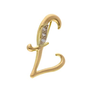 Pre-Owned 18ct Yellow Gold Gemstone Set £ Sign Brooch