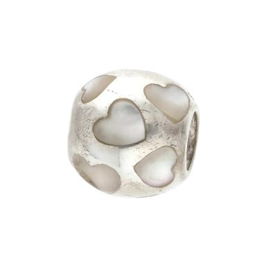 Pre-Owned Pandora Silver Mother Of Pearl Hearts Bead Charm