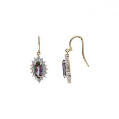 Pre-Owned 9ct Gold Mystic Topaz & Diamond Cluster Drop Earrings