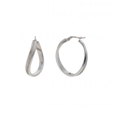 Pre-Owned 9ct White Gold Wave Hoop Creole Earrings
