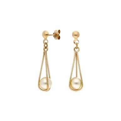 Pre-Owned 9ct Yellow Gold Caged Pearl Drop Earrings