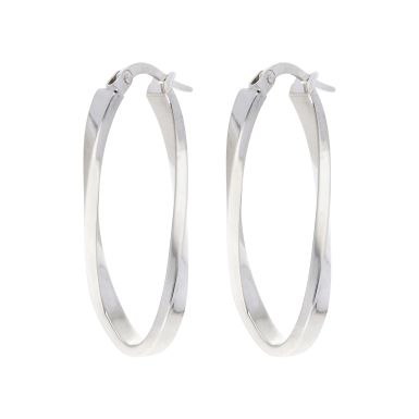 Pre-Owned 9ct White Gold Oval Twist Hoop Creole Earrings