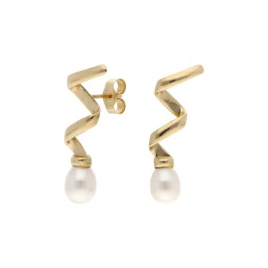 Pre-Owned 9ct Yellow Gold Spiral Drop Simulated Pearl Earrings