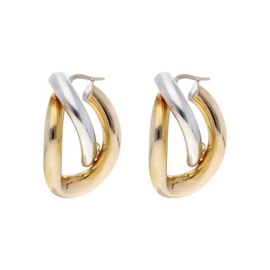 Pre-Owned 9ct Yellow & White Gold Double Twist Creole Earrings