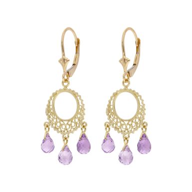 Pre-Owned 14ct Yellow Gold Purple Crystal Drop Earrings