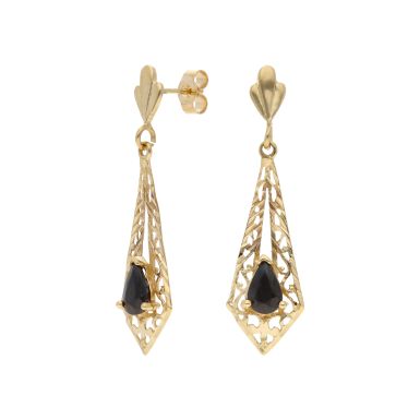 Pre-Owned 9ct Gold Sapphire Set Fancy Filigree Drop Earrings