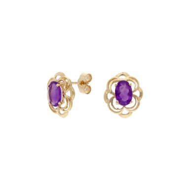 Pre-Owned 9ct Yellow Gold Amethyst Stud Earrings