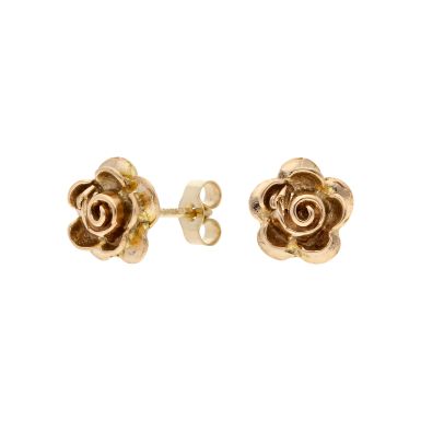 Pre-Owned 9ct Yellow Gold Rose Flower Stud Earrings