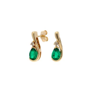 Pre-Owned 9ct Gold Synthetic Emerald & Diamond Stud Earrings