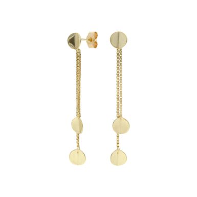 Pre-Owned 9ct Yellow Gold Circle Discs Chain Drop Earrings