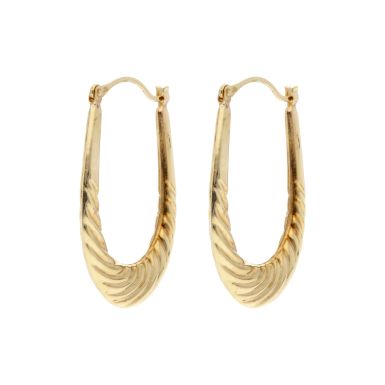 Pre-Owned 9ct Yellow Gold Ribbed Oval Creole Earrings