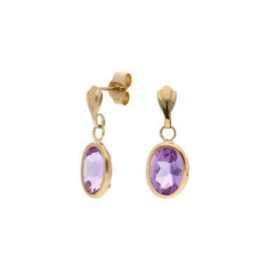 Pre-Owned 9ct Yellow Gold Oval Amethyst Drop Earrings