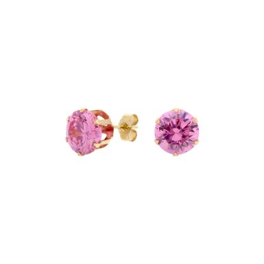 Pre-Owned 9ct Yellow Gold Pink Cubic Zirconia Stud Earrings