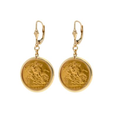 Pre-Owned 1982 Half Sovereign Coins In 9ct Gold Earring Mounts
