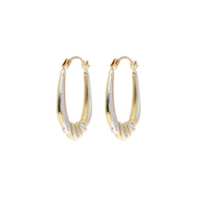 Pre-Owned 9ct Yellow & White Gold Small Ridged Creole Earrings