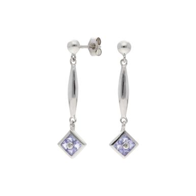 Pre-Owned 9ct White Gold Tanzanite Cluster Bar Drop Earrings