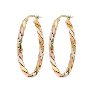 Pre-Owned 9ct Yellow Rose & White Gold Oval Twist Hoop Earrings