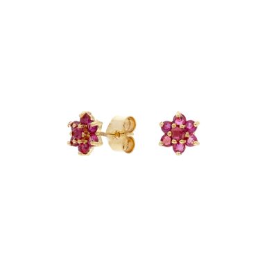 Pre-Owned 9ct Yellow Gold Ruby Cluster Stud Earrings